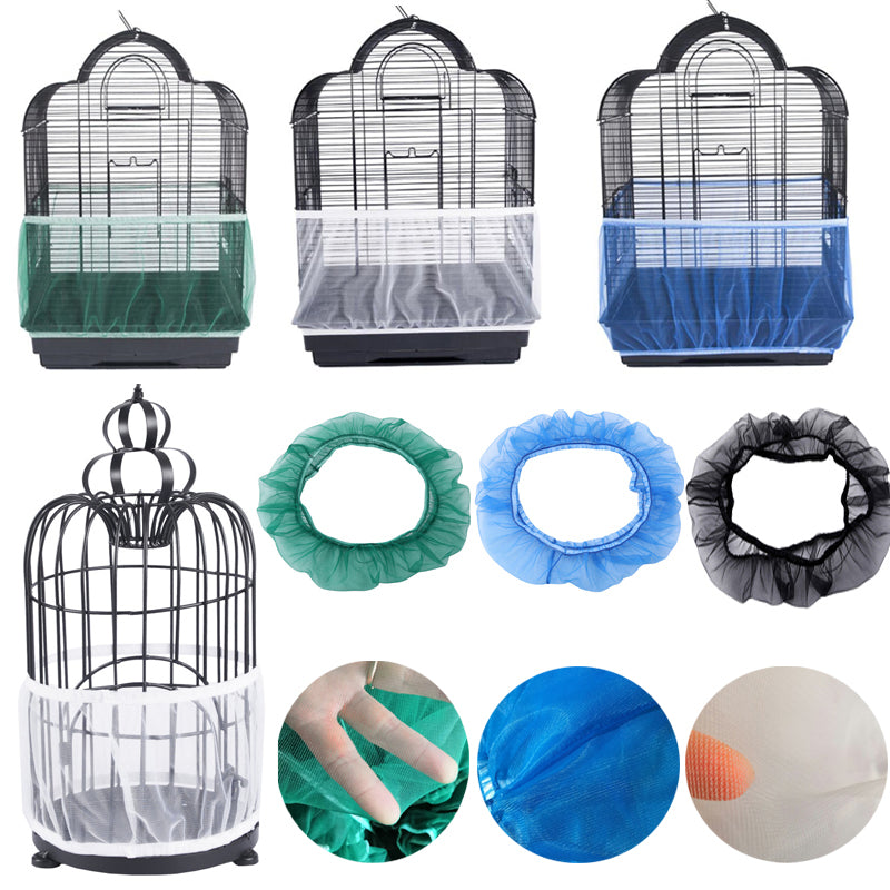 Nylon Mesh Bird Cage Cover Shell Rock Net Easy Cleaning Seed